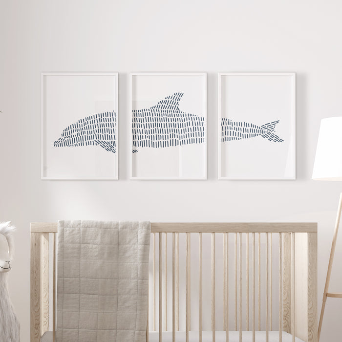 Dolphin Illustration - Set of 3  - Art Prints or Canvases - Jetty Home
