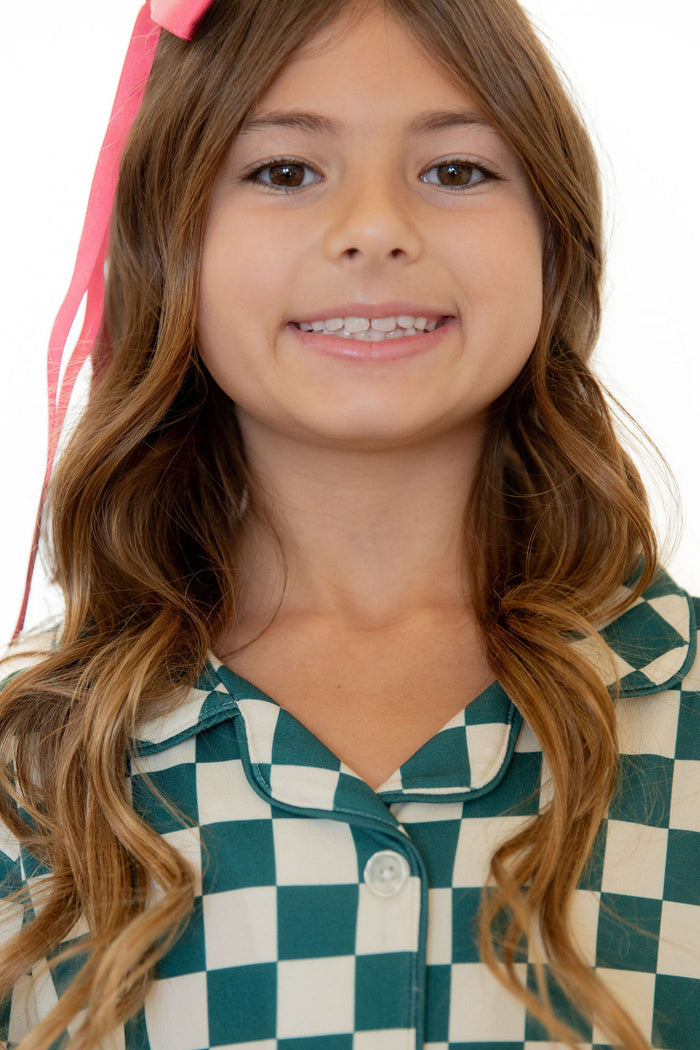 FOREST GREEN CHECKER | GIRLS' BUTTON UP LONG SLEEVE SET