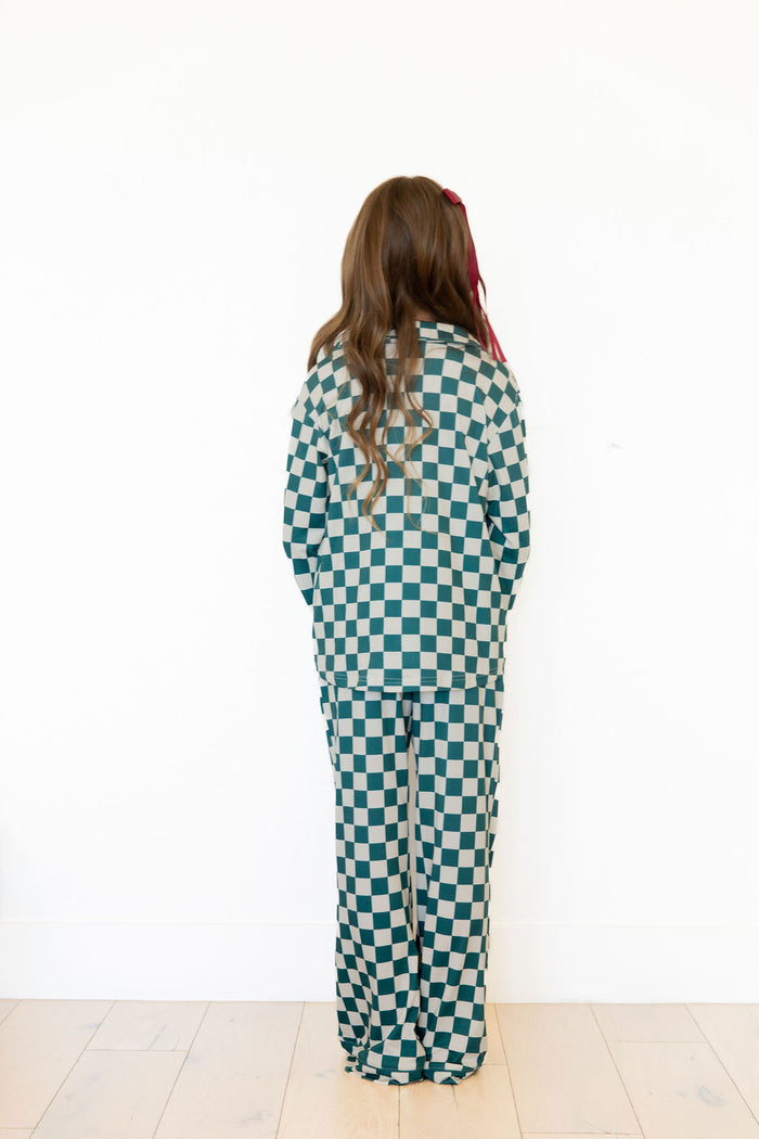FOREST GREEN CHECKER | GIRLS' BUTTON UP LONG SLEEVE SET