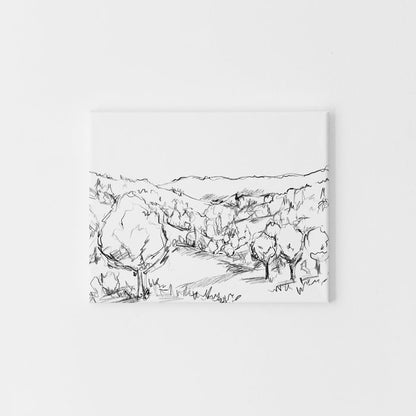 Forest Meadow Landscape Black and White Illustration Wall Art Print or Canvas - Jetty Home