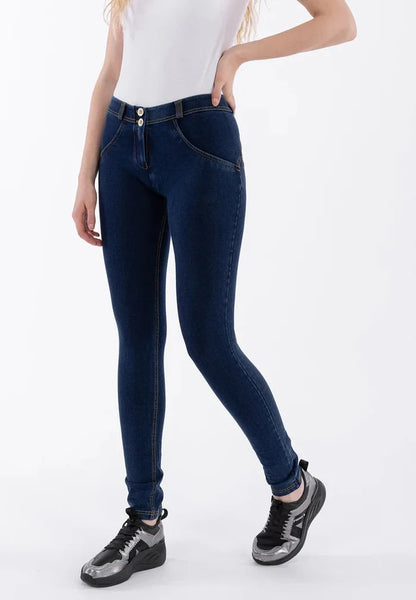 FREDDY WOMENS DARK BLUE YELLOW STITCH REGULAR WAIST LONG LENGTH JEAN | Freddy