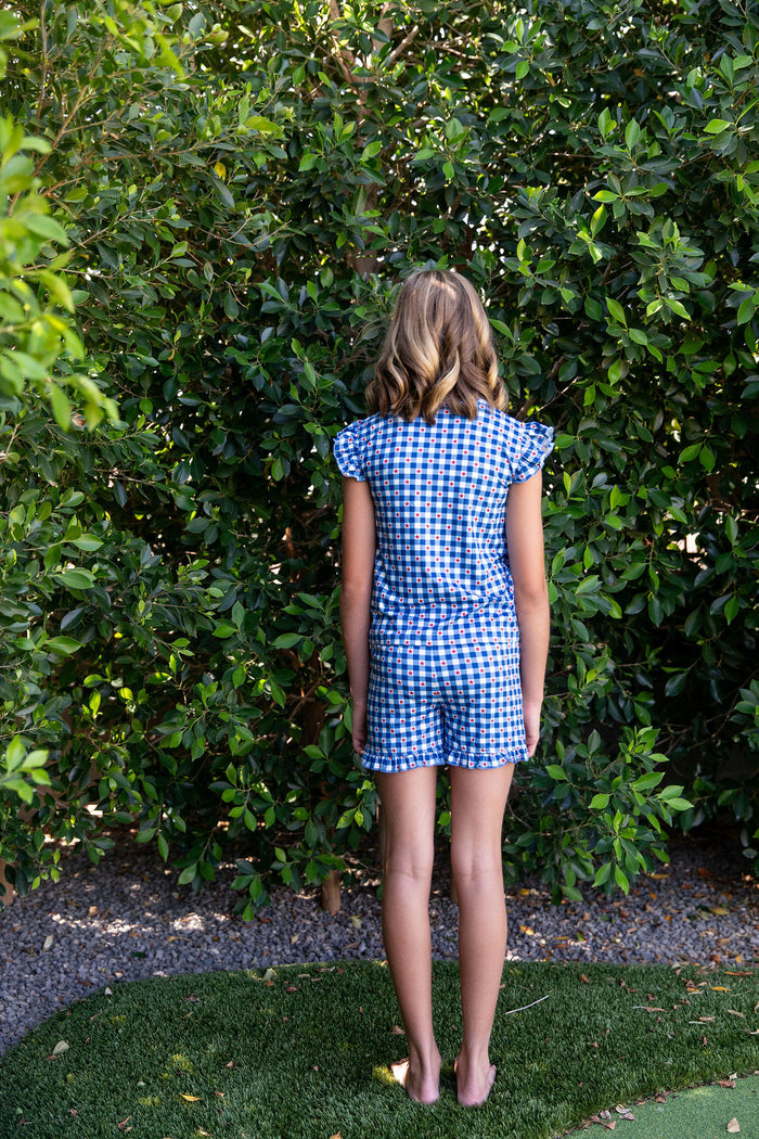 GINGHAM STARS | RUFFLE SHORT SET