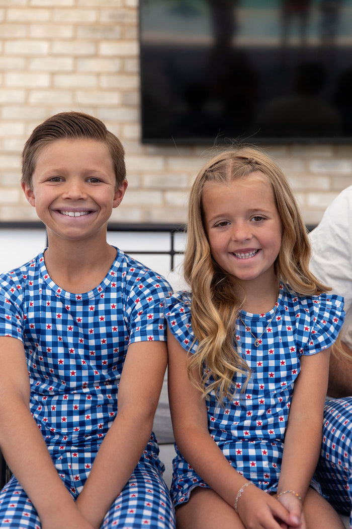 GINGHAM STARS | RUFFLE SHORT SET
