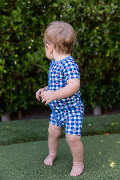 GINGHAM STARS | SHORT ZIPPER ONE PIECE