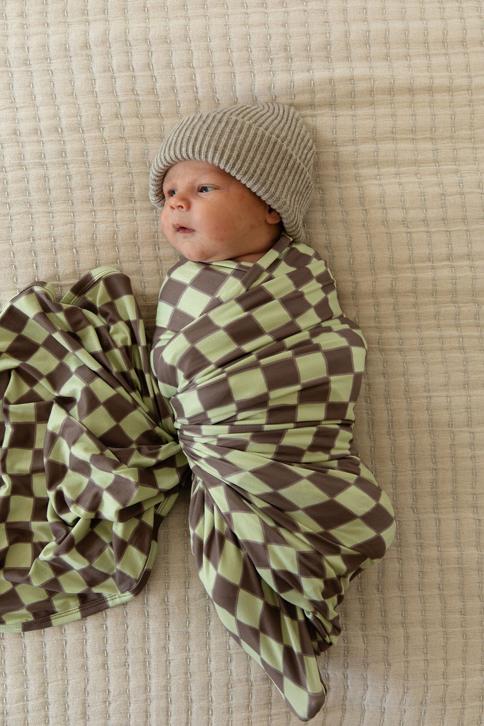 GREEN + BROWN CHECKER | SWADDLE