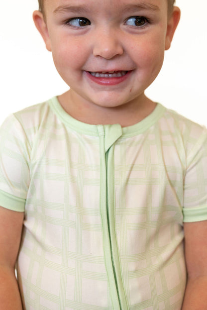GREEN PLAID | SHORT SLEEVE ZIPPER ONE PIECE