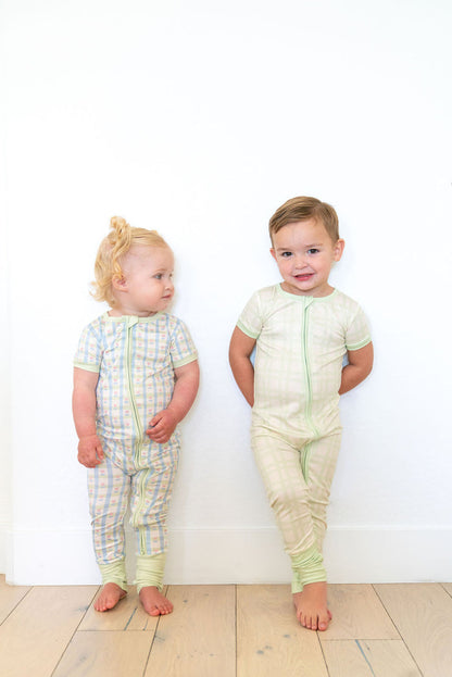 GREEN PLAID | SHORT SLEEVE ZIPPER ONE PIECE