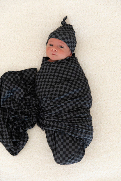 GREY + BLACK MINI CHECKER | SWADDLE