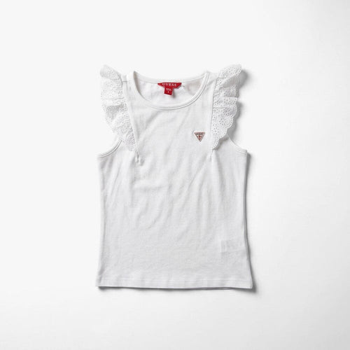 Guess Girls Sangallo Frill Sleeve Tee White | Guess