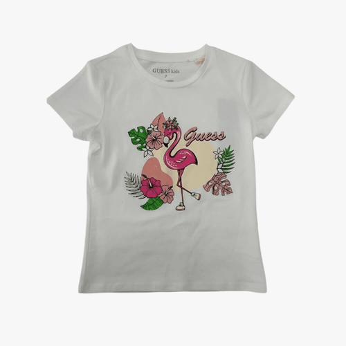 Guess Girls Short Sleeve Tee White Flamingo | Guess