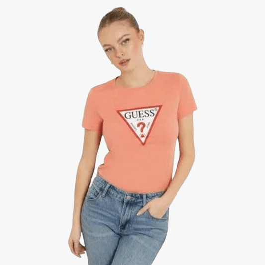 Guess Womens Original Triangle Short Sleeve Tee Coral | Guess