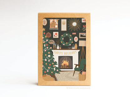 Happy Holidays Cozy Fire Folded Greeting Note Set