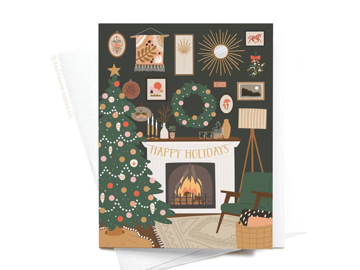 Happy Holidays Cozy Fireplace Greeting Card