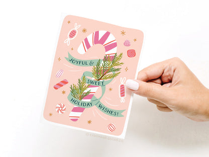 Joyful & Sweet Holiday Wishes Candy Cane Greeting Card