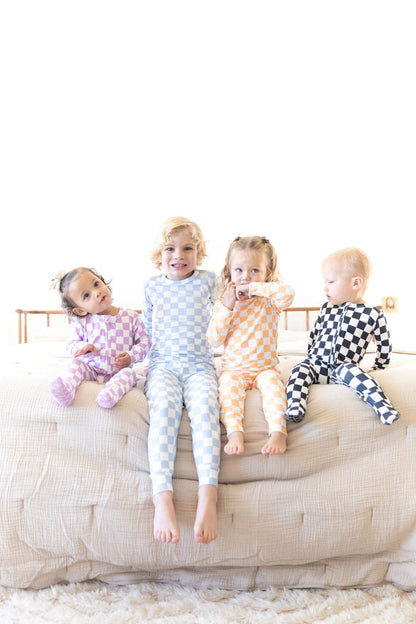 LIGHT BLUE + WHITE CHECKER | FOOTIE ONE PIECE