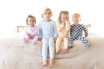 LIGHT BLUE + WHITE CHECKER | FOOTIE ONE PIECE