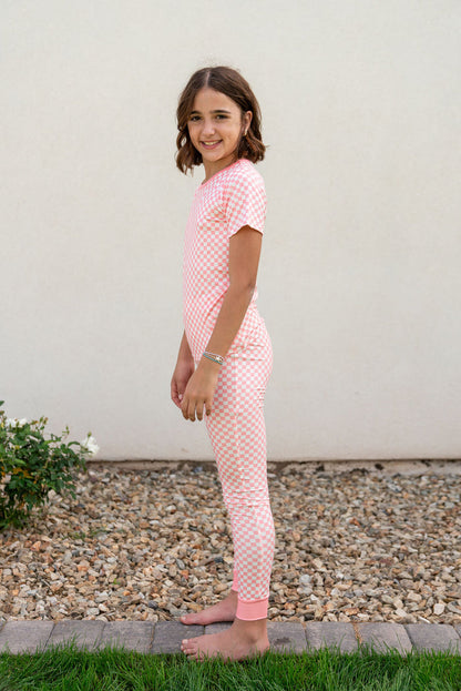 LIGHT PINK + WHITE MINI CHECKER | SHORT SLEEVE