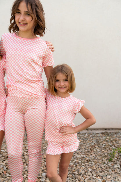 LIGHT PINK + WHITE MINI CHECKER | SHORT SLEEVE
