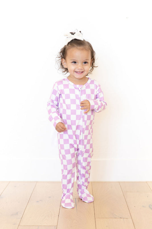 LIGHT PURPLE + WHITE CHECKER | FOOTIE ONE PIECE