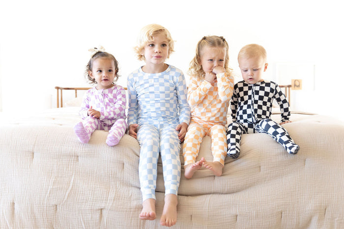 LIGHT PURPLE + WHITE CHECKER | FOOTIE ONE PIECE
