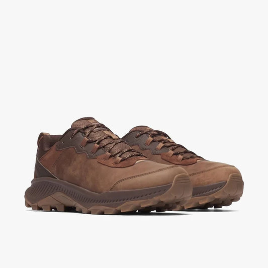 Pair of Merrell Men's Speed Strike 2 Leather Sneakers in mole brown, featuring a rugged sole and lace-up design.