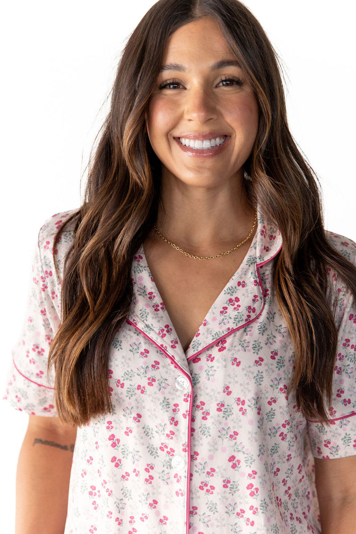 MINI BERRY FLORAL | WOMEN'S BUTTON UP SHORT SLEEVE SET