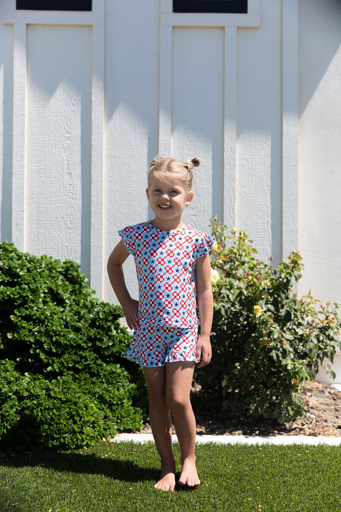 MINI CHECKERED STARS | RUFFLE SHORT SET