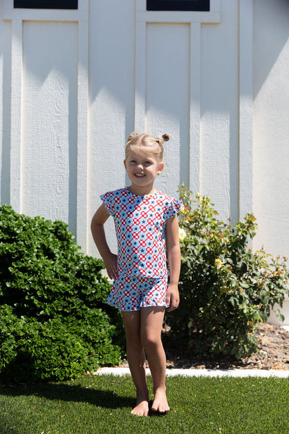 MINI CHECKERED STARS | RUFFLE SHORT SET