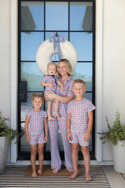 MINI CHECKERED STARS | WOMEN'S BUTTON UP SHORT SLEEVE SET