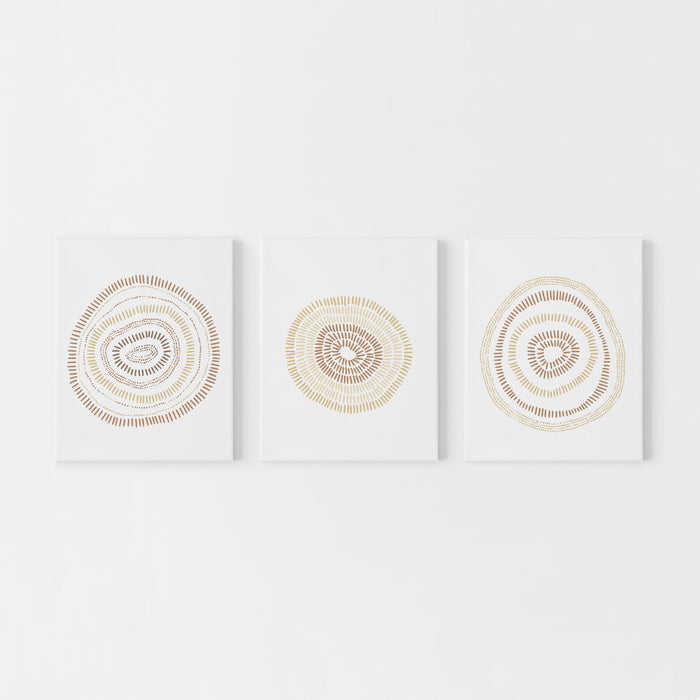 Mid Century Modern Minimalist Circle Blooms Triptych Set of 3 Wall Art Prints or Canvas - Jetty Home