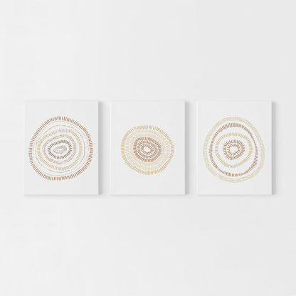 Mid Century Modern Minimalist Circle Blooms Triptych Set of 3 Wall Art Prints or Canvas - Jetty Home