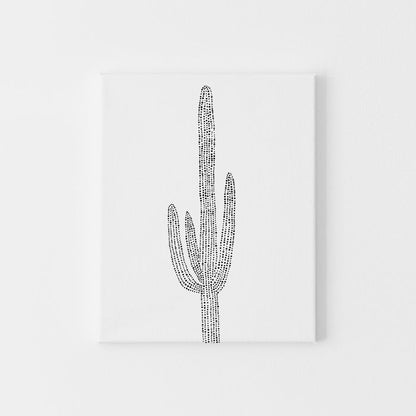 Saguaro Cacti Single Illustration Black and White Minimalist Desert Wall Art Print or Canvas - Jetty Home