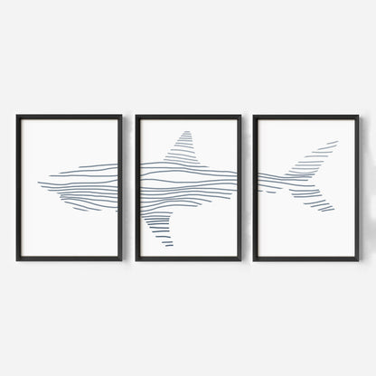 Minimalist Shark Illustration - Set of 3 - Jetty Home