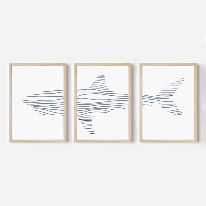 Minimalist Shark Illustration - Set of 3 - Jetty Home
