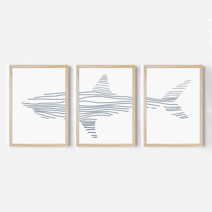Minimalist Shark Illustration - Set of 3 - Jetty Home