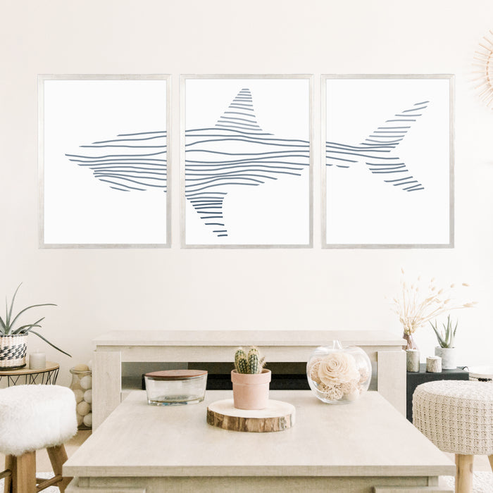 Minimalist Shark Illustration - Set of 3 - Jetty Home
