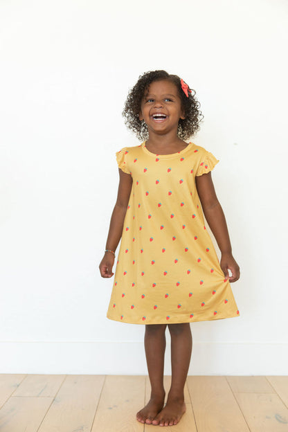 MUSTARD YELLOW STRAWBERRIES | SLEEVE DRESS