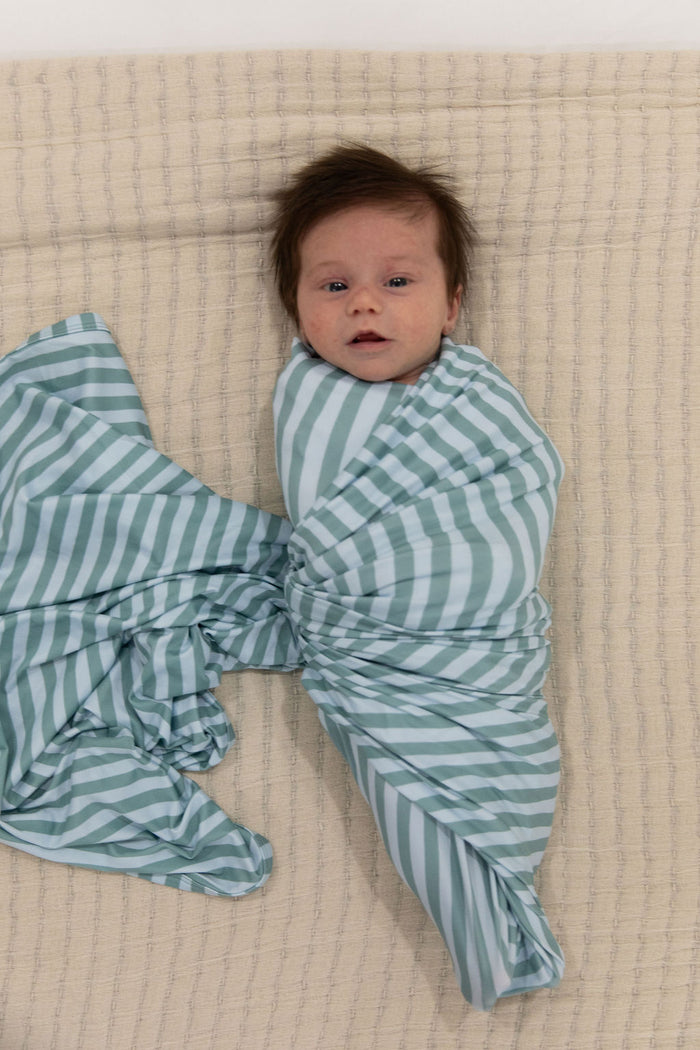MUTED TEAL + BLUE STRIPE | SWADDLE