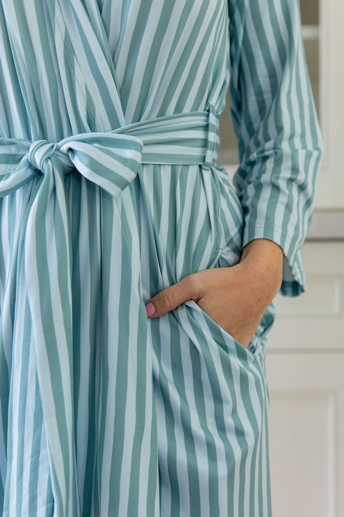MUTED TEAL + BLUE STRIPE | WOMEN'S ROBE