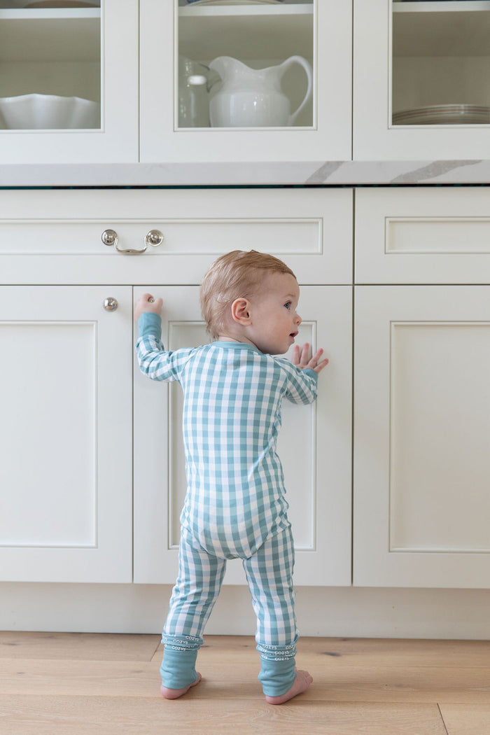 MUTED TEAL GINGHAM | ZIPPER ONE PIECE