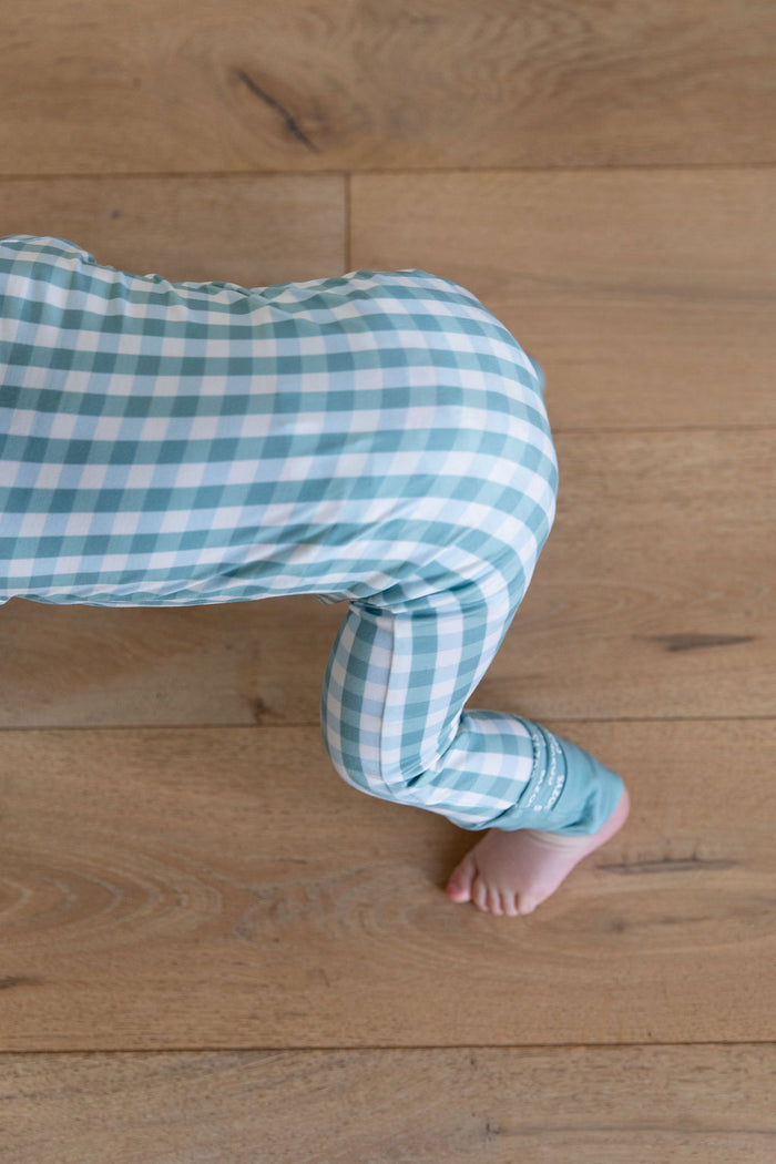 MUTED TEAL GINGHAM | ZIPPER ONE PIECE