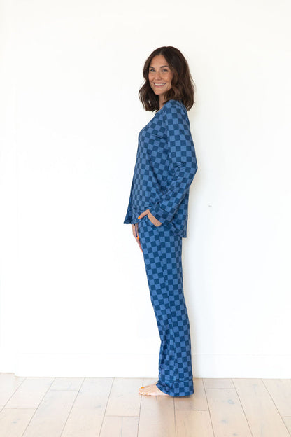 NAVY CHECKER | WOMEN'S BUTTON UP LONG SLEEVE SET