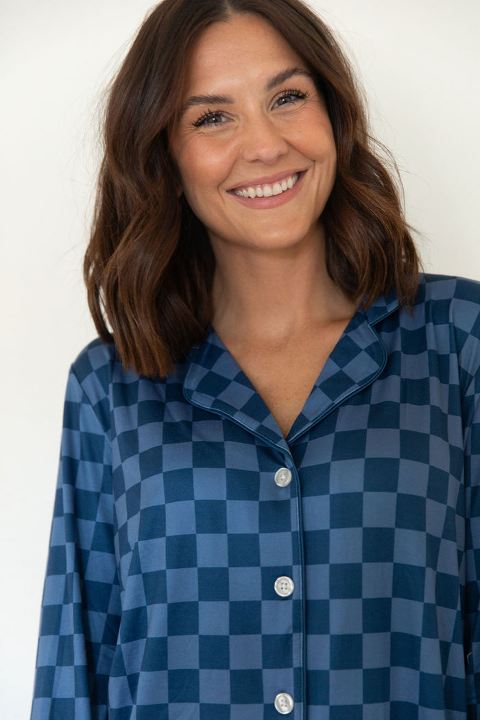 NAVY CHECKER | WOMEN'S BUTTON UP LONG SLEEVE SET