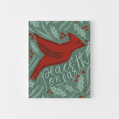 Peace on Earth Dove Red and Green Christmas Wall Art Print or Canvas - Jetty Home