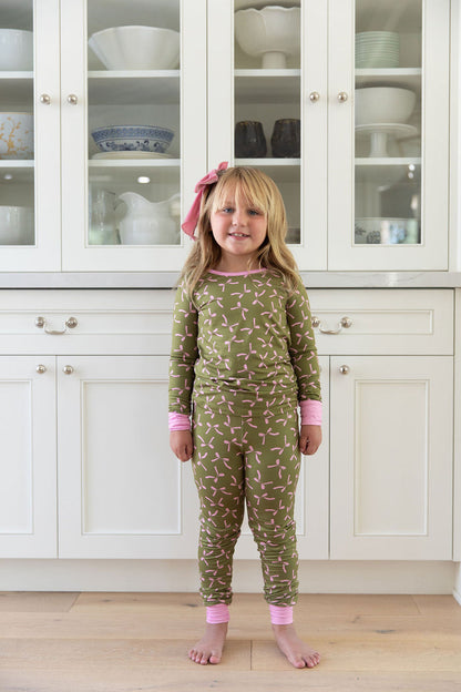 OLIVE + PINK BOWS | LONG SLEEVE