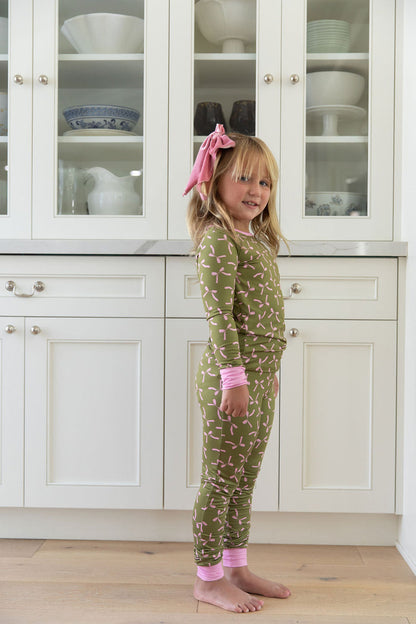 OLIVE + PINK BOWS | LONG SLEEVE