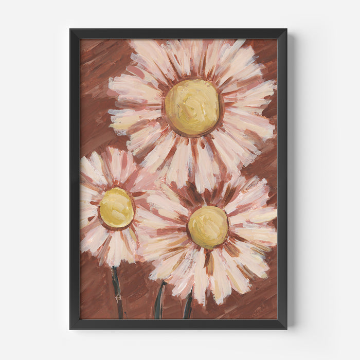 Pink and Rust Daisy Floral  - Art Print or Canvas - Jetty Home