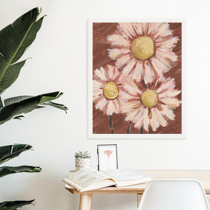 Pink and Rust Daisy Floral  - Art Print or Canvas - Jetty Home