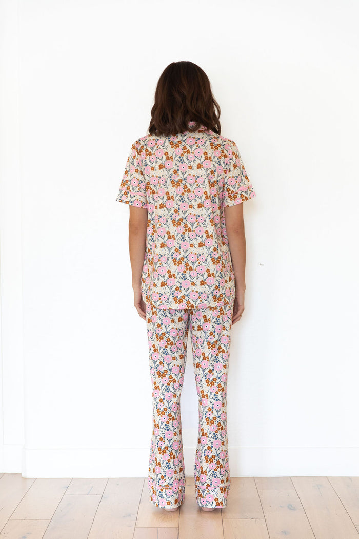 PINK FALL FLORAL | WOMEN'S BUTTON UP SHORT SLEEVE SET