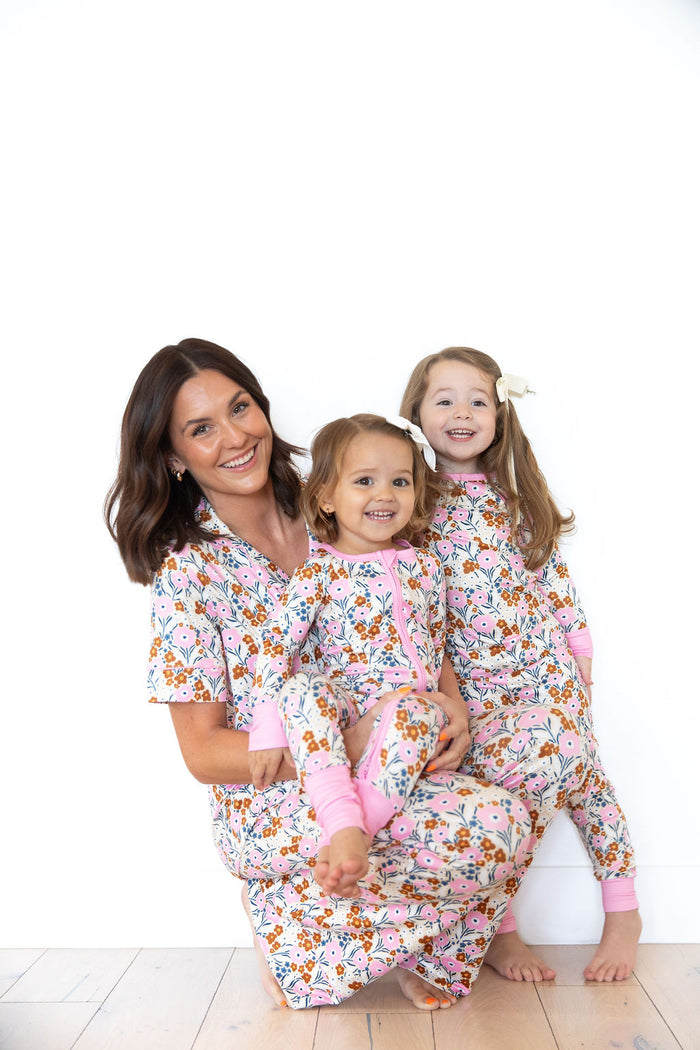 PINK FALL FLORAL | WOMEN'S BUTTON UP SHORT SLEEVE SET